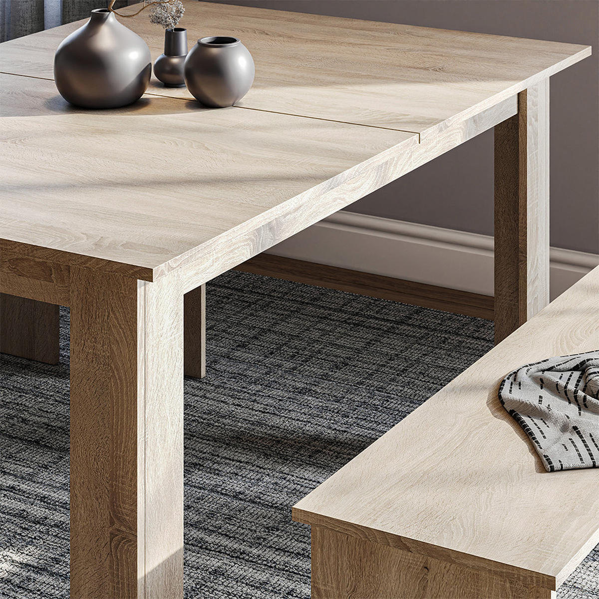 ESSTISCH SET Sentio Sonoma 137.6 x 92.8 cm mit 2 Bänken - Sonoma Eiche, Holzwerkstoff (137.6/73/92.8cm) - Vicco