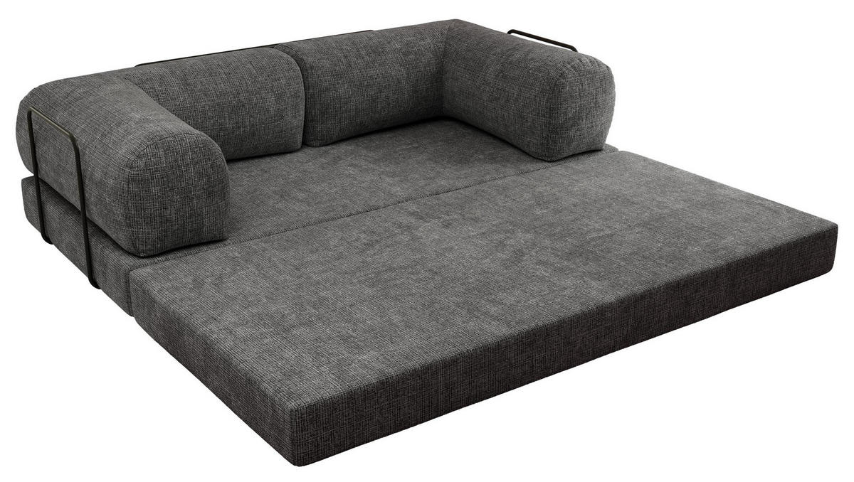 TROJMIESTNA POHOVKA ORSETTO - Tmavosivá Hrubo tkaná ženilka - čierna/tmavosivá, kov/textil (200/70/100cm) - MKS