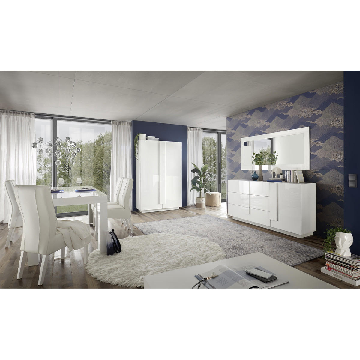 SIDEBOARD mit 3 Schubladen und 1 Tür L182 cm - Jupiter - Weiß, Holzwerkstoff (44/90/182cm) - Calicosy