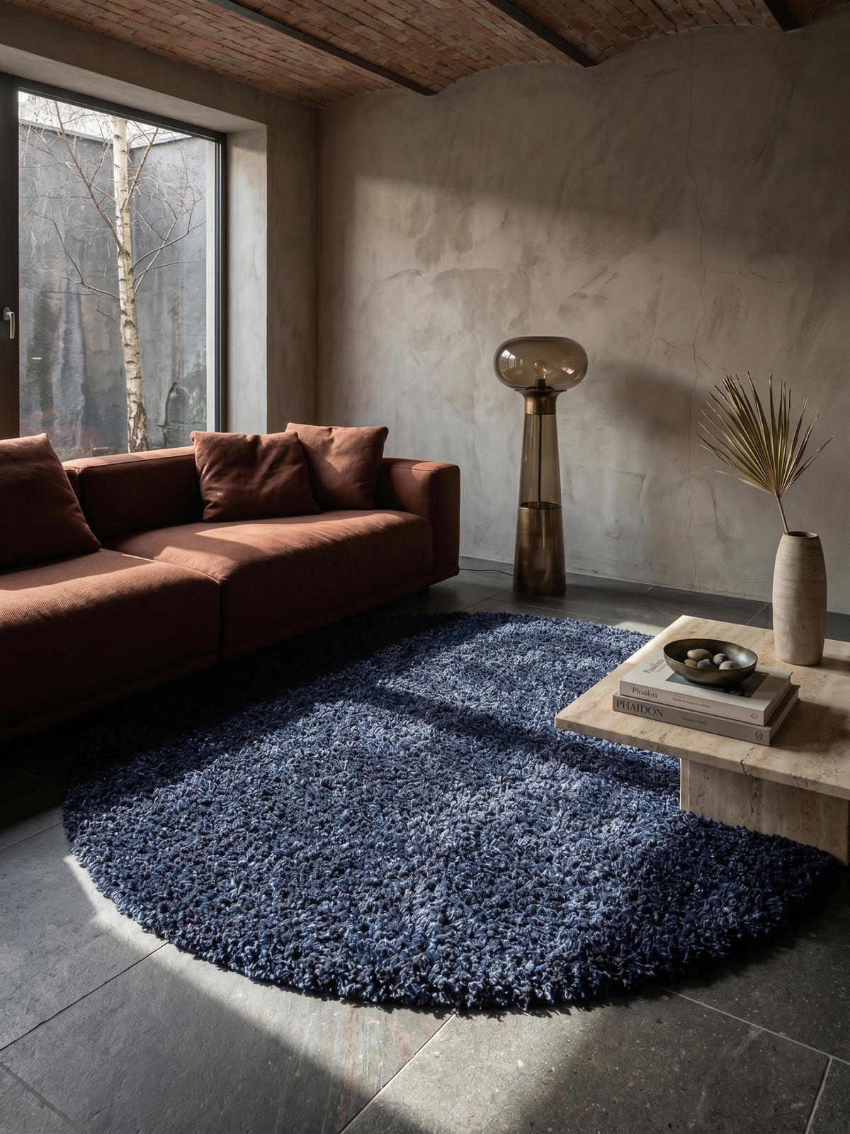 TEPPICH Hochflor Unifarben Polypropylen Wohnzimmer Shaggy Marineblau Rund 80x80 - Blau, Textil (80/80cm) - KADIMA DESIGN