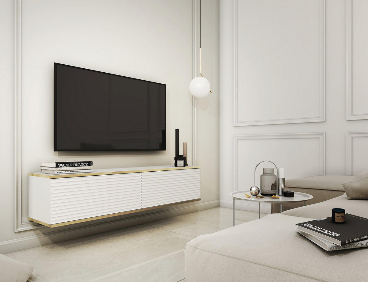 TV-HÄNGEBOARD Mucalma Weiß mit geriffelten Fronten 135 cm - Weiß, Holzwerkstoff (135/30/32cm) - Selsey