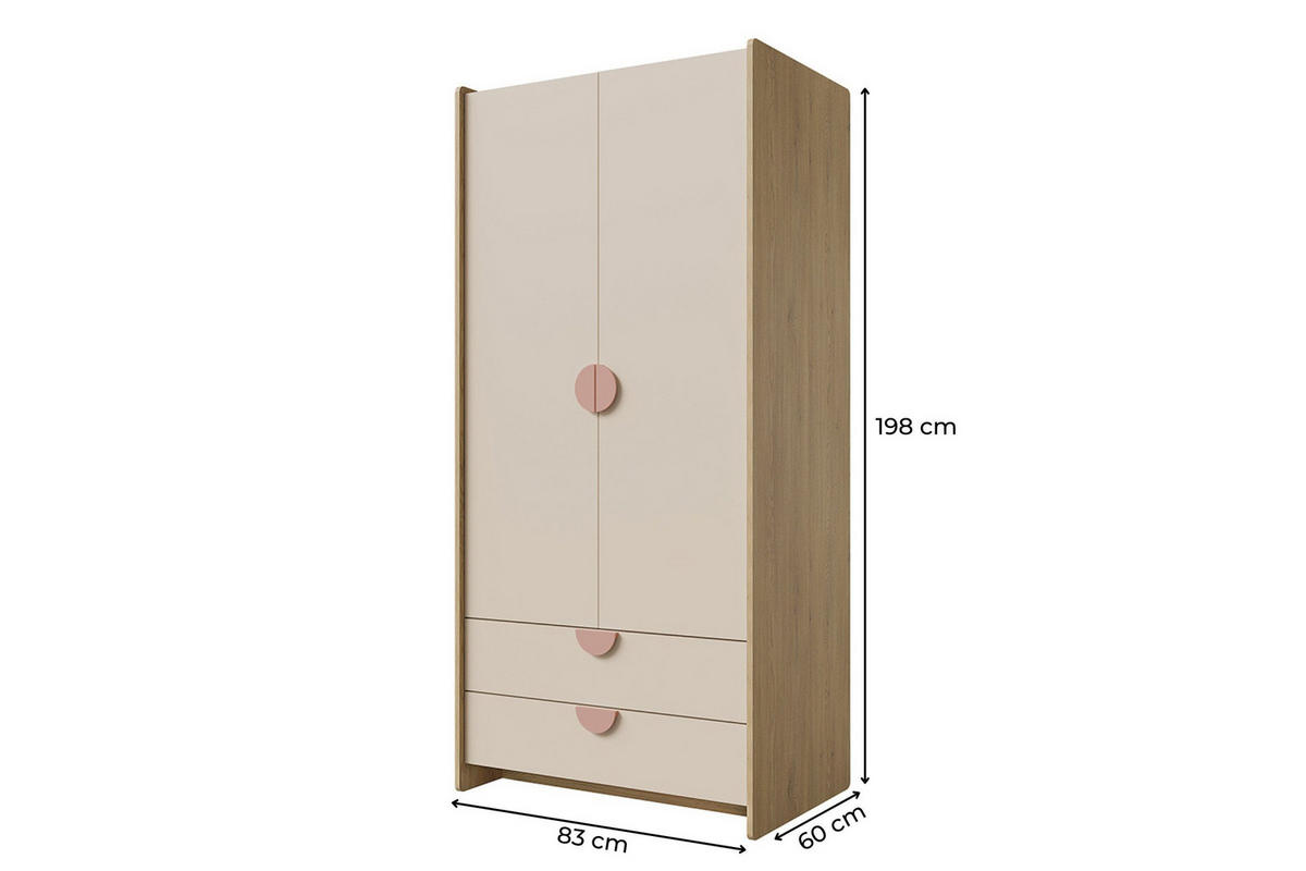 KINDERKLEIDERSCHRNAK LEXO 02 83/198/60 cm in Eiche Cremona/Macadamia/Puderrosa - Eichefarben/Beige, Holzwerkstoff (83/198/60cm) - Deine Möbel 24