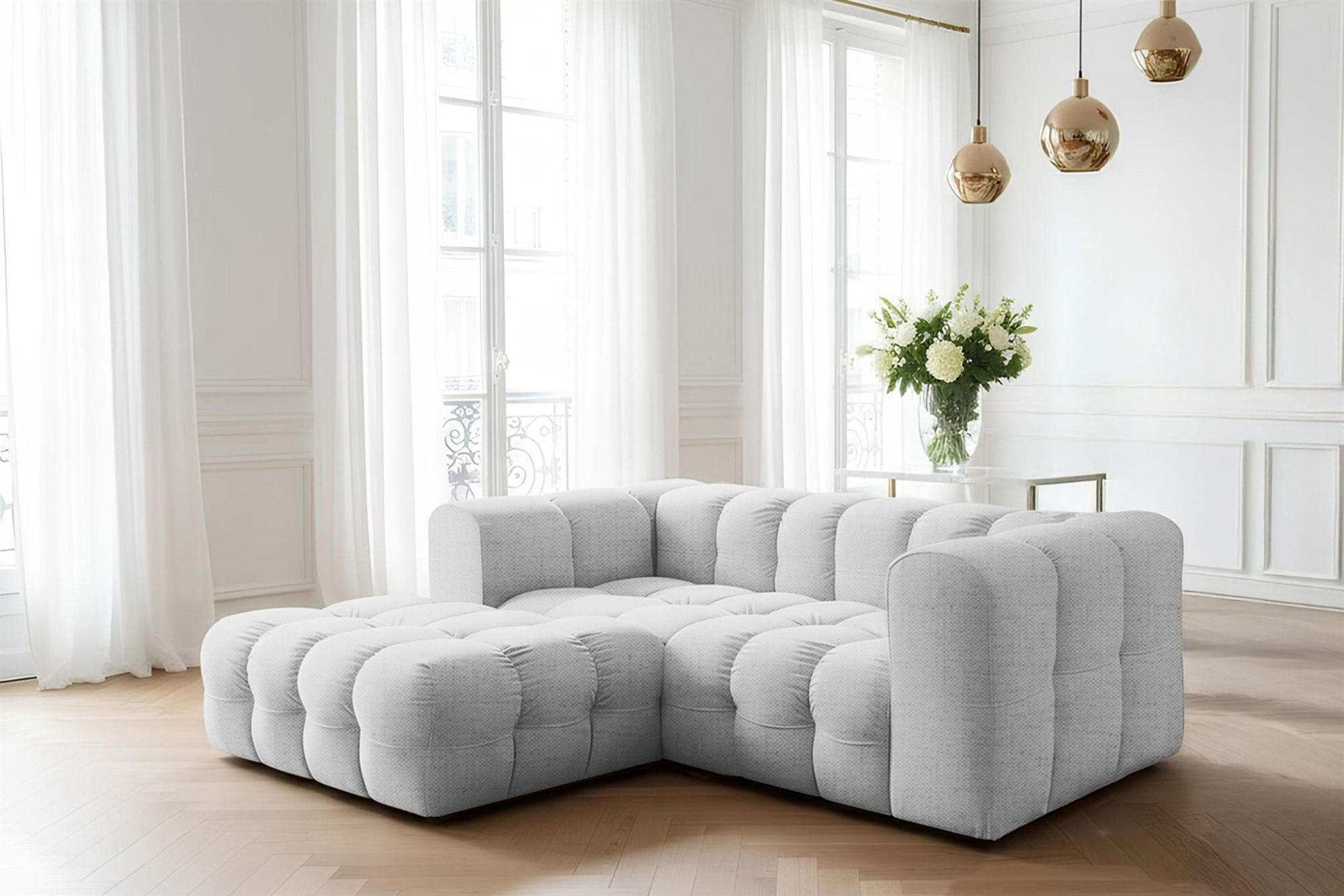 ECKSOFA Solvie Xs In Moly - Hellgrau, Holzwerkstoff/Textil (193/239cm) - Fun Möbel