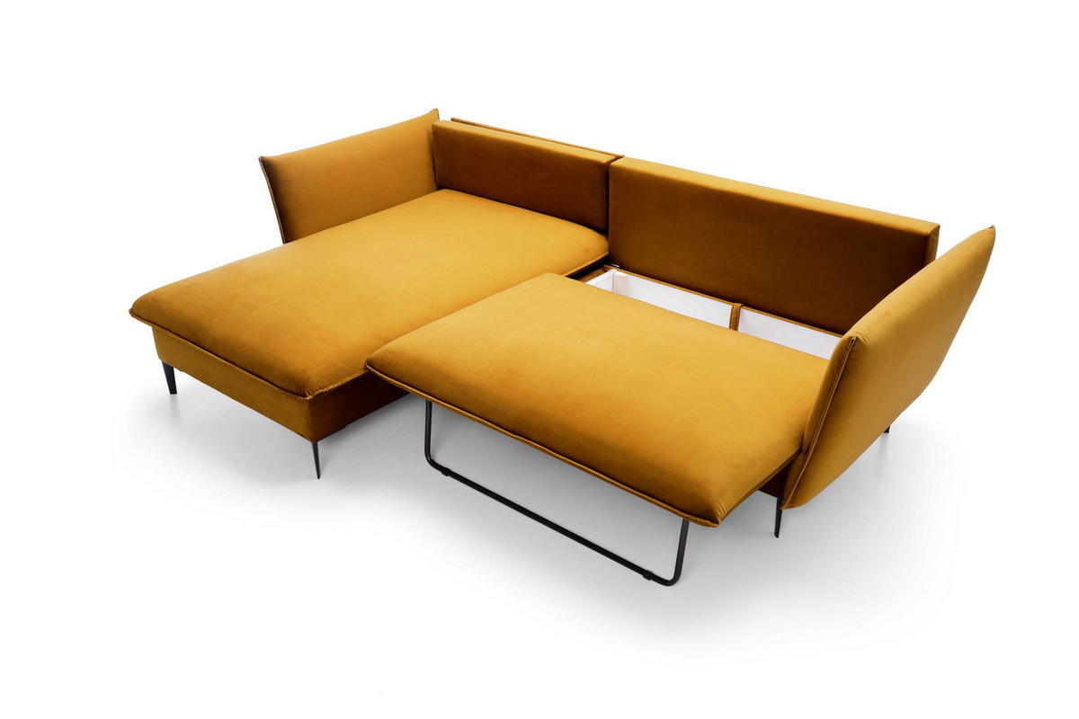 ECKSOFA SOLE Gelb Plüsch-Stoff mit Schlaffunktion - Gelb, Holz (258/167cm) - MASSENO