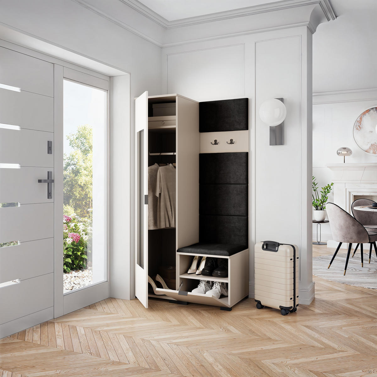 GARDEROBENSCHRANK VIRA 95/181/51 cm Modern Kaschmir - Kaschmir/Schwarz, Holzwerkstoff (95/181/51cm) - MASSENO