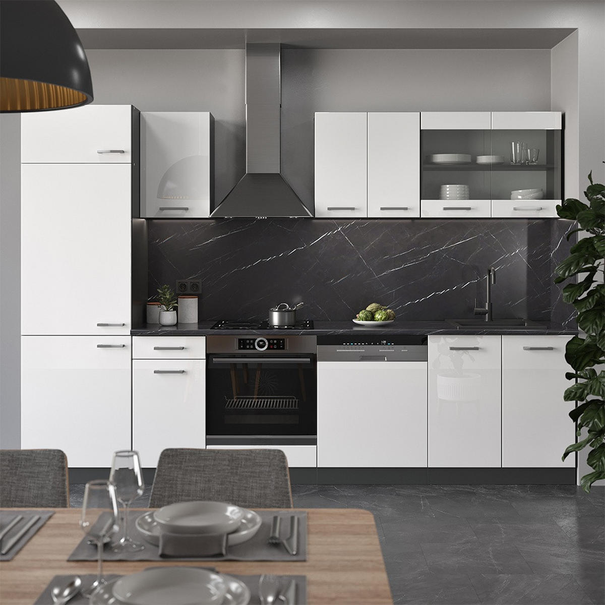 PENTRY R-Line Vit högblank/antracit 300 cm , AP Antracit - Antracit/Vit högglans, Träbaserade material (300/206.8/60cm) - Vicco