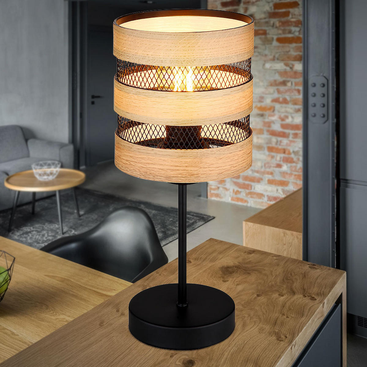 TISCHLEUCHTE Metall Holz Braun - Braun, Metall (15/15/33.5cm) - Globo Lighting