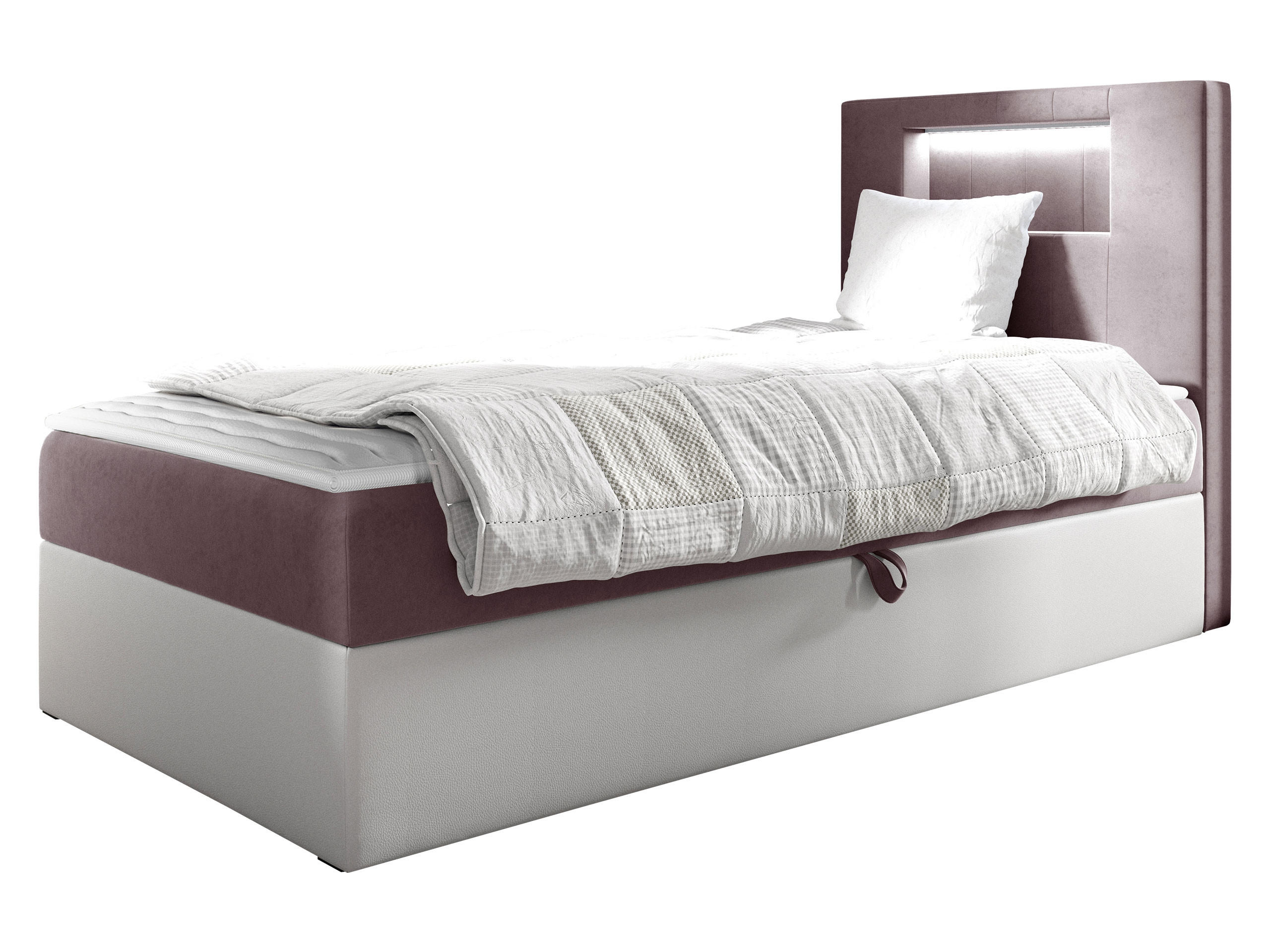 BOXBETT Gold Junior 1, Seite zum Öffnen des Bettkastens: Rechts - Weiß/Rosa, Holz (90/200cm) - MIRJAN24