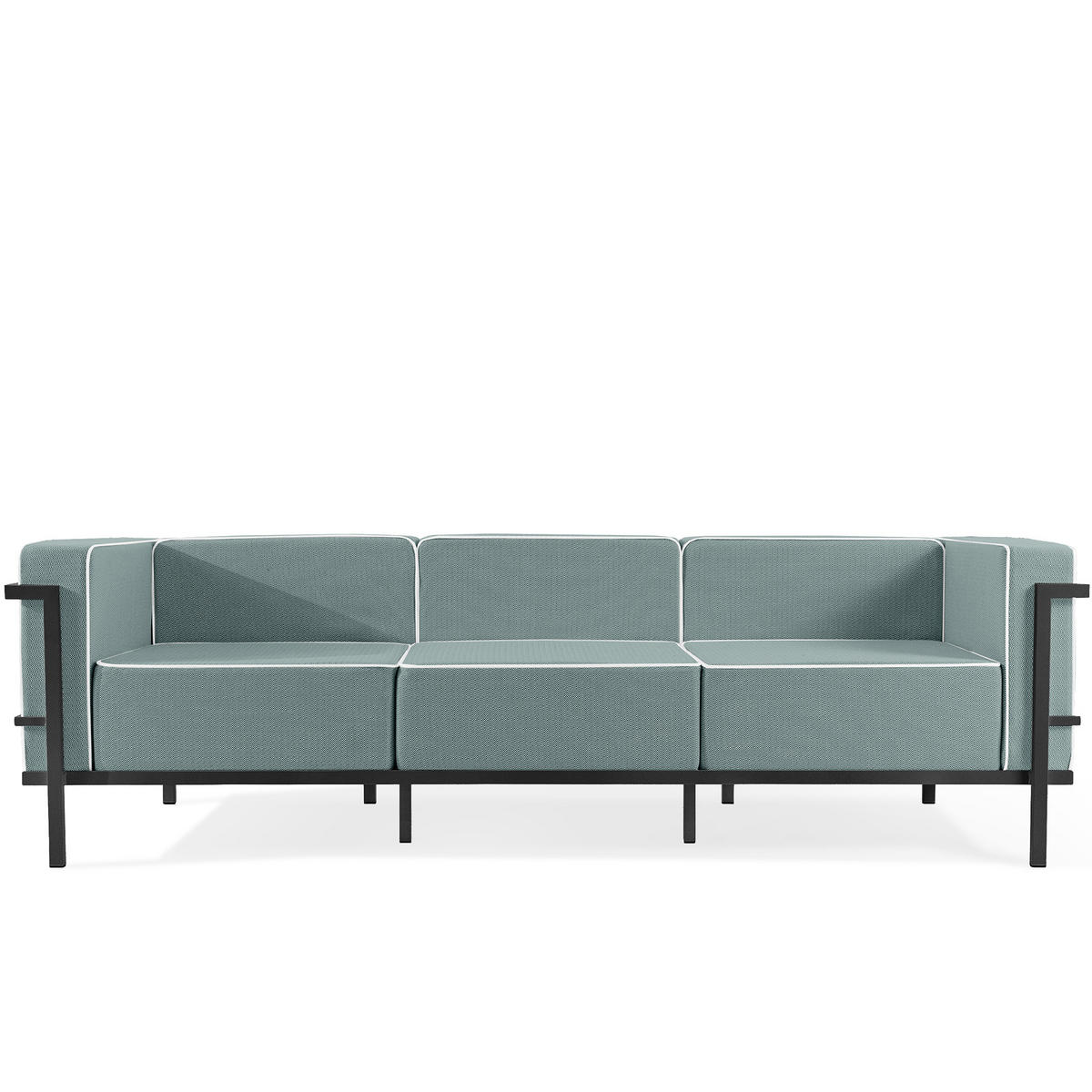 GARTENLOUNGE-SET TRIGLO 1x Tisch, 2x Sessel, 1x Sofa 3-Sitzer, 4-tlg., Modern, Dunkelgrau - Dunkelgrün/Dunkelgrau, Glas/Textil - KONSIMO®