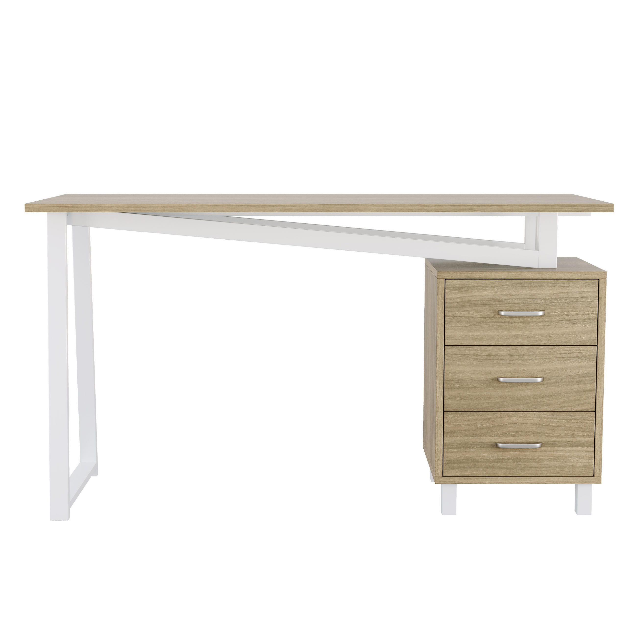 SCHREIBTISCH Naturholzfarben und Weiß 130/55/75 cm mit 3 Schubladen - Naturfarben, Holzwerkstoff (55/130/75cm) - PANGIVO