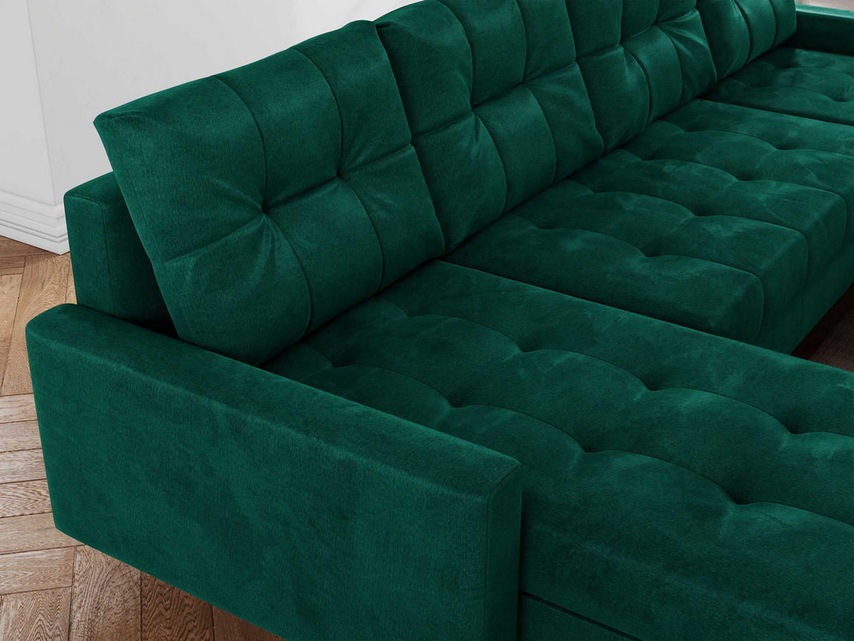 WOHNLANDSCHAFT Colin U Velvet Dunkelgrün - Dunkelgrün/Braun, Holz/Textil (290/75/140cm) - MKS