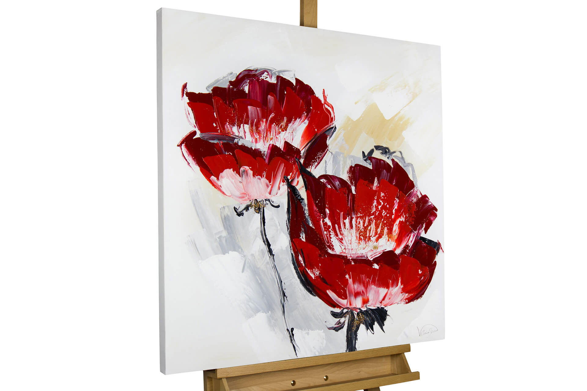 ACRYLBILD HANDGEMALT 80/80 cm - Rot, Holz/Textil (1.6/80cm) - KUNSTLOFT