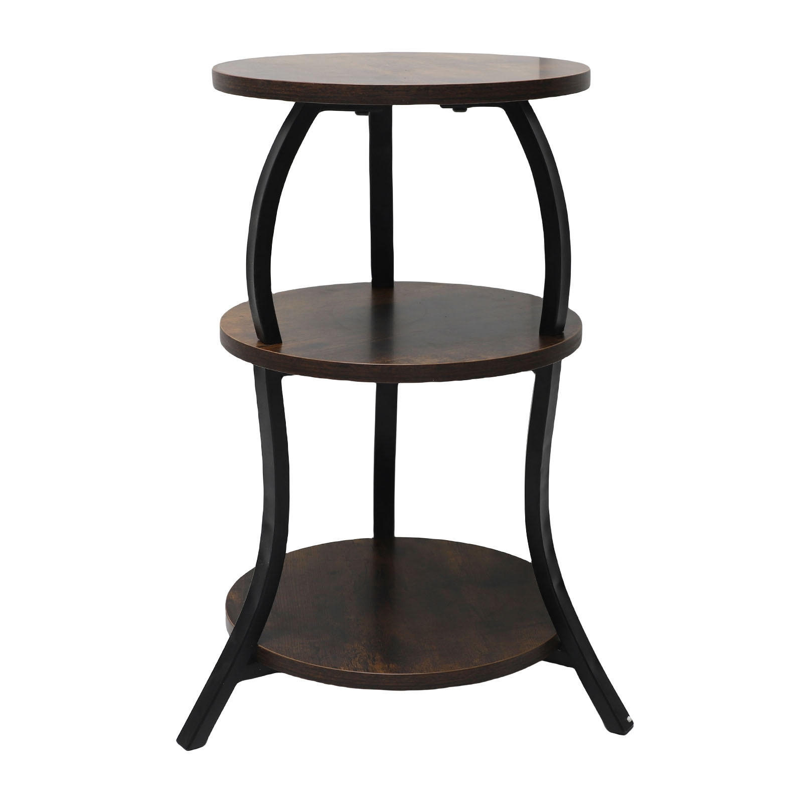 RUNDER Beistelltisch mit 3 Ablagen, MDF-Metallgestell, rustikaler Akzenttisch, Nachttisch für Wohnzimmer, Schlafzimmer oder Couch - Graubraun, Holz (30/30/55cm) - Ej. Life