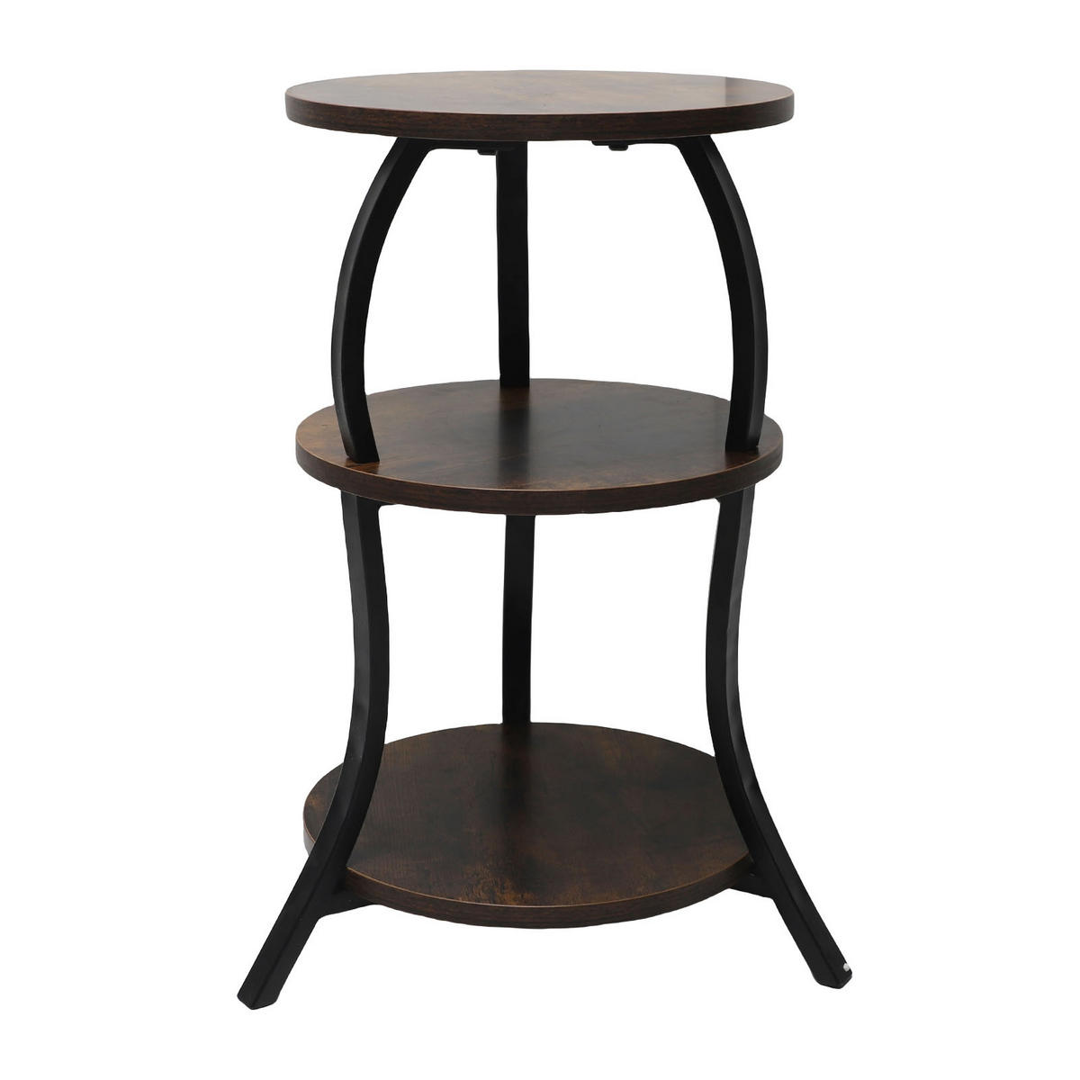 RUNDER Beistelltisch mit 3 Ablagen, MDF-Metallgestell, rustikaler Akzenttisch, Nachttisch für Wohnzimmer, Schlafzimmer oder Couch - Graubraun, Holz (30/30/55cm) - Ej. Life