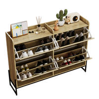 SCHUHSCHRANK 121/25/91,5 cm in Natur mit 4 Klappen und PE-Rattan - Naturfarben, Holzwerkstoff (118/91.5/25cm) - Flora Grace