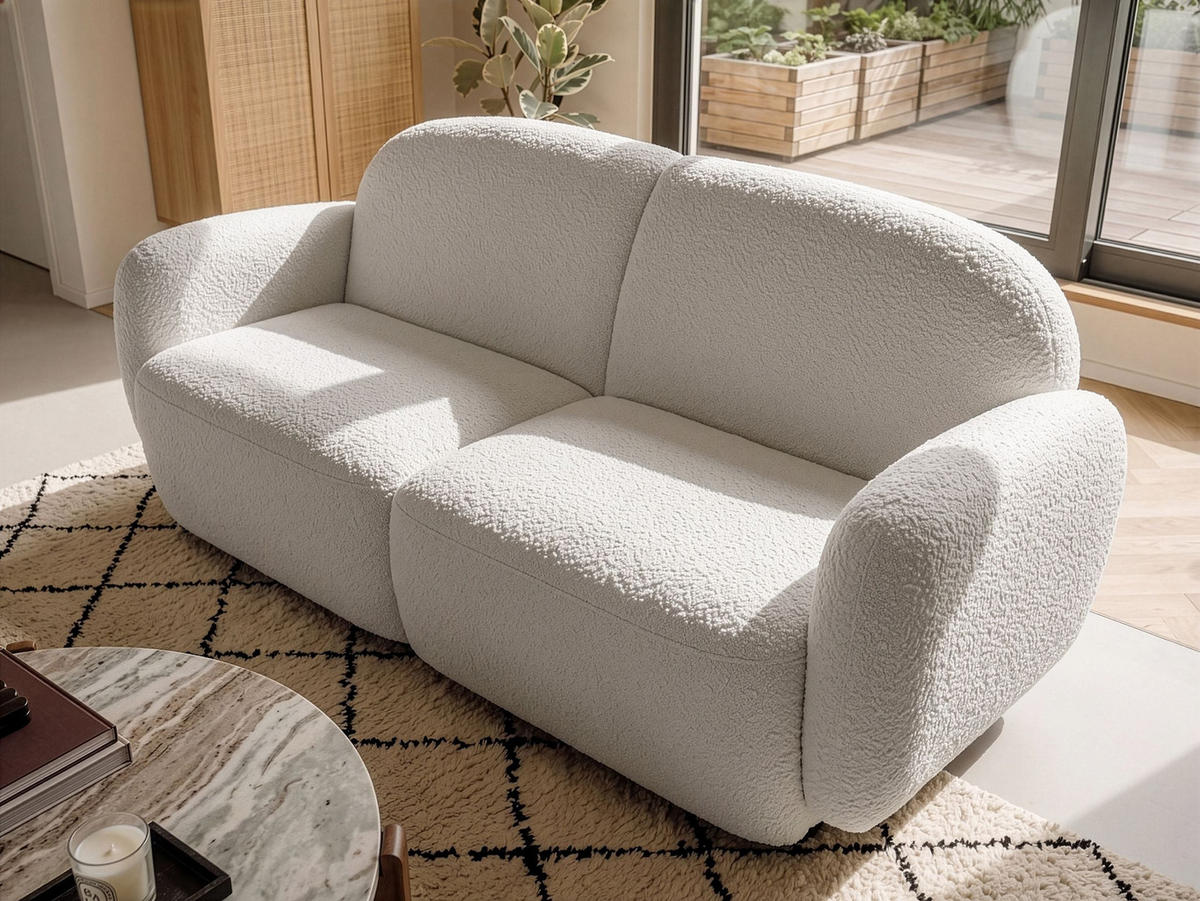 3-SITZER-SOFA Bouclé Weiß Jule - Schwarz/Weiß, Textil (183/77/82cm) - Beliani
