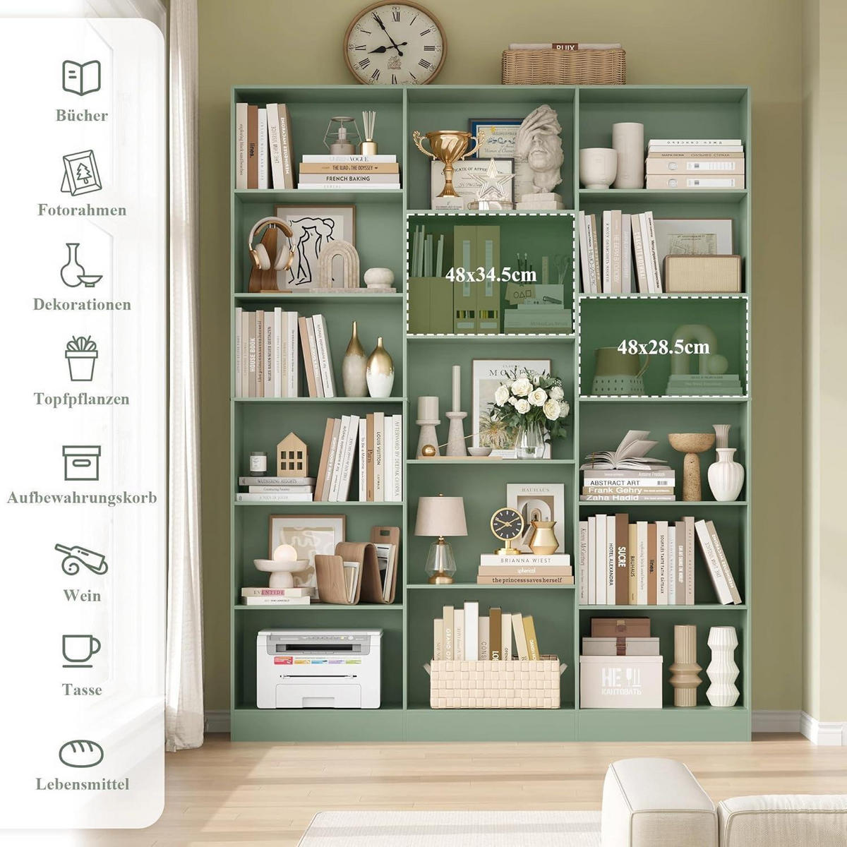 BÜCHERREGAL 188 cm grün - Grün, Holzwerkstoff (149/188/23.5cm)