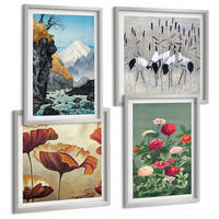 BILDER SET 4er Set - 50x50 cm & 40x60 cm Silberner Rahmen - Berge, Wasserfälle, Vögel, Blumen - Silberfarben, Kunststoff (50/50cm) - TULUP