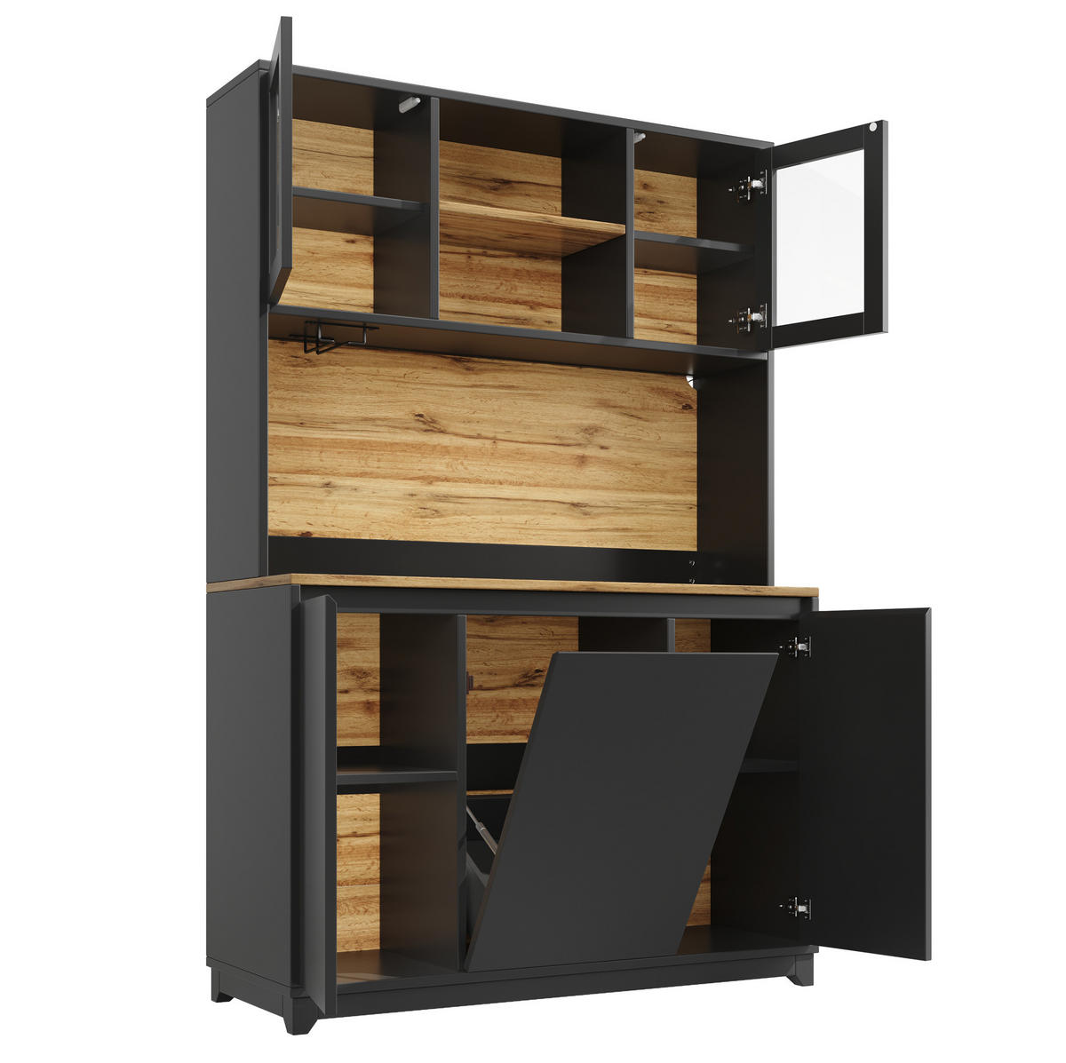 BUFFET 120/40/180 cm aus MDF und Metall mit LED-Beleuchtung Schwarz - Schwarz, Holzwerkstoff (120/180/40cm) - Modenvie