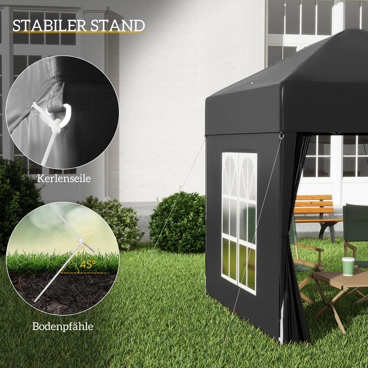 FALTPAVILLON, Blau, Stahl, Oxford-Stoff - Schwarz, Metall (2/2.4/2cm) - Outsunny