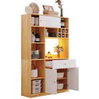 KUHINJSKI ormar od iverice 115x35x180 cm bijela i prirodna s LED rasvjetom, ladicom, trojim vratima i otvorenim policama - bijela, drvni materijal (115/180/35cm) - Modfu