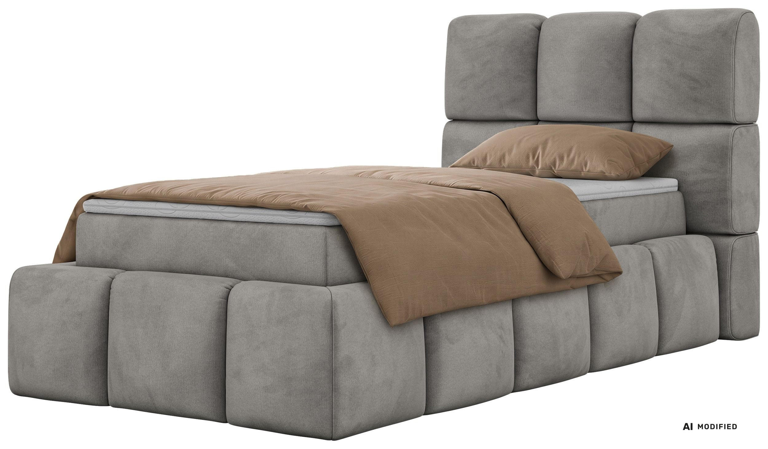 BOXBETT NIRA 90/200 - Hellgrau Velvet - Topper T25 - H3 - Hellgrau/Schwarz, Kunststoff/Textil (200/90cm) - MKS