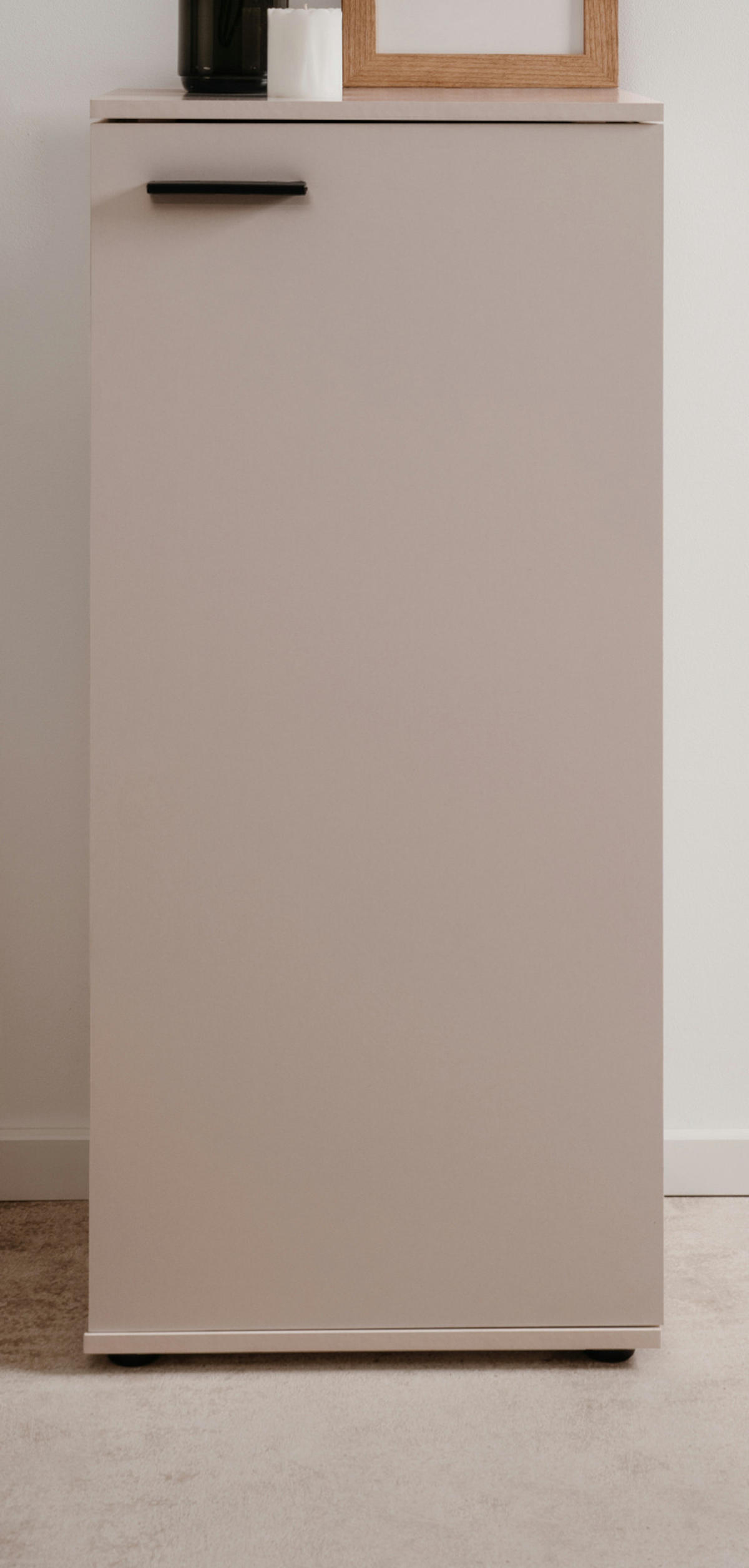 SCHUHSCHRANK samtfarben 50 cm, Schuhkommode aufklappbar mit 6 Fächern - Beige/Schwarz, Holzwerkstoff/Kunststoff (50/110/34cm) - Furn.Design