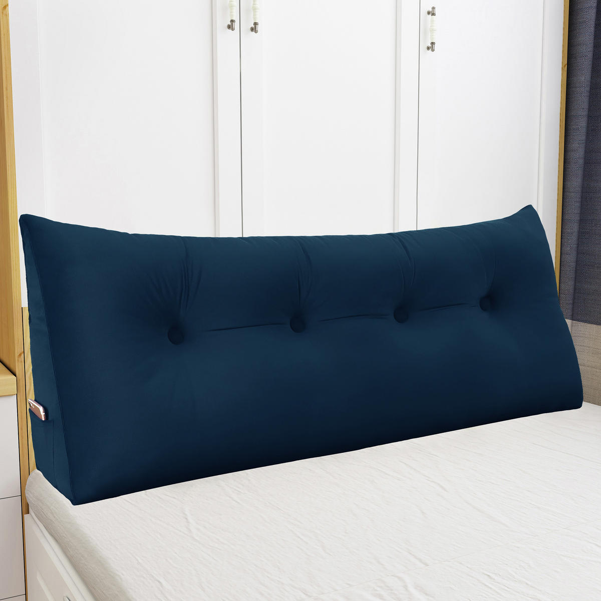 RÜCKENKISSEN für Bett Samt Blau 140 cm - Blau, Textil (50/140cm) - Vercart