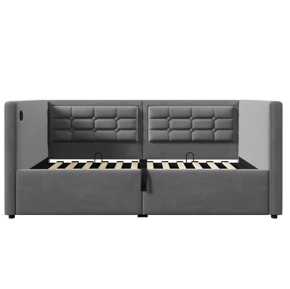 BETT 90/200 cm mit Bettkasten, USB & Type-C, inkl. Lattenrost, Grau - Grau, Textil (90/200cm) - BEAOK