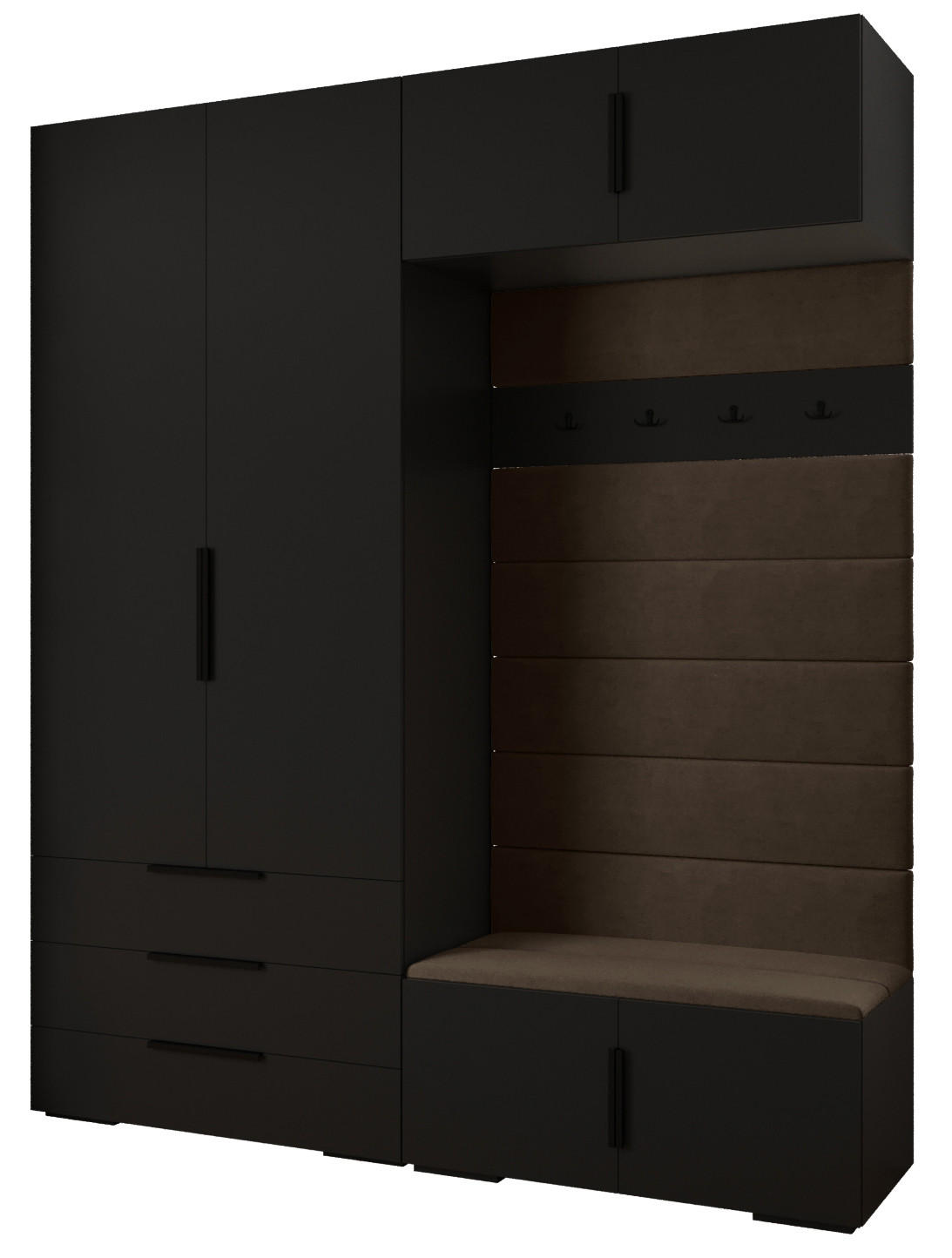 Abiks Möbel Garderoben-Set Schwarz, Braun, Schwarz 200x236.7x47 cm