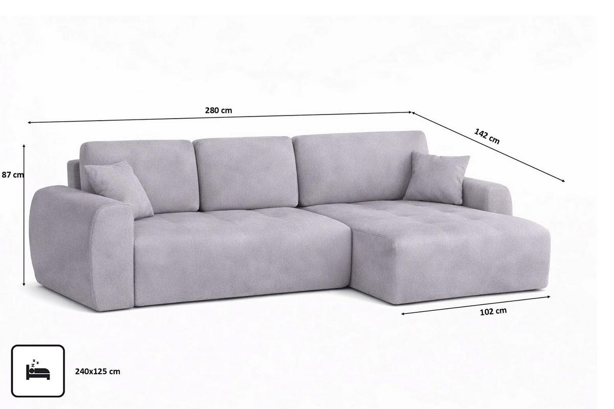 ECKSOFA Mit Schlaffunktion Und Bettkasten L-Form Ivo XL Veloursstoff Salvador, Grau, Rechts - Grau, Holz (280/142cm) - Kaiser Möbel