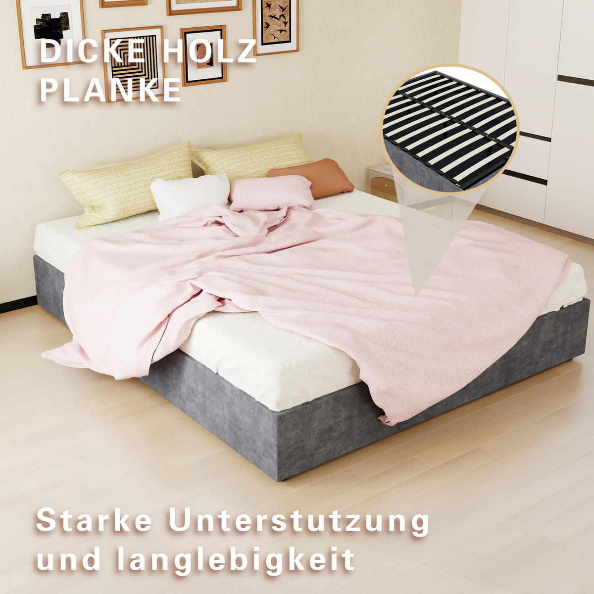 POLSTERBETT 160/200 cm in Grau Stoff mit Lattenrost - Grau, Holzwerkstoff/Textil (160/200cm) - STILVORA