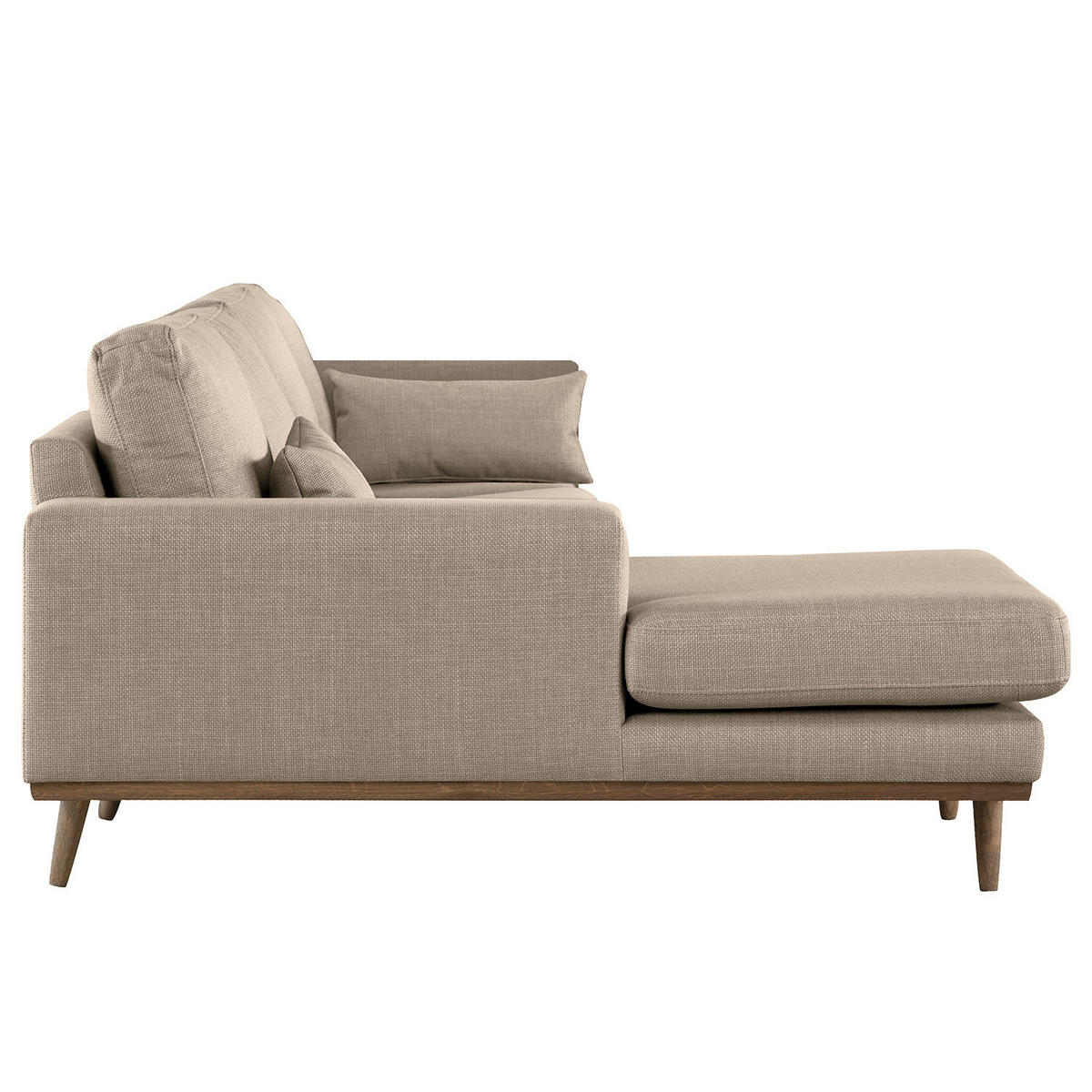ECKSOFA mit Longchair - Taupe/Eichefarben, Eichenholz/Textil (281/153cm) - home24