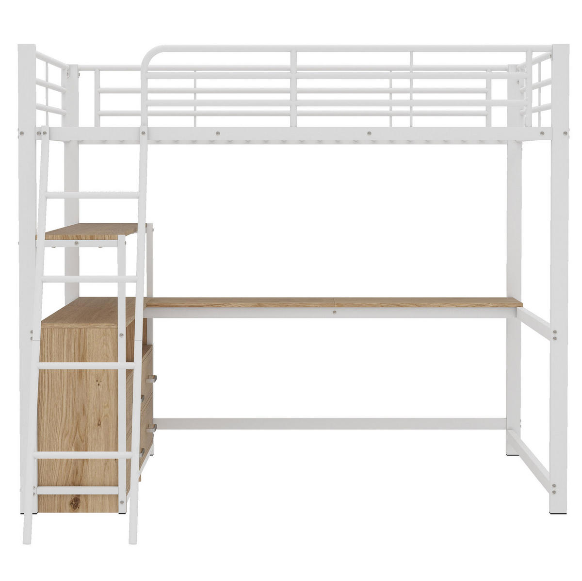 HOCHBETT mit Schreibtisch 140/200 cm in Weiß – Metall & MDF mit Stauraum - Weiß, Holzwerkstoff (140/200cm) - BEAOK