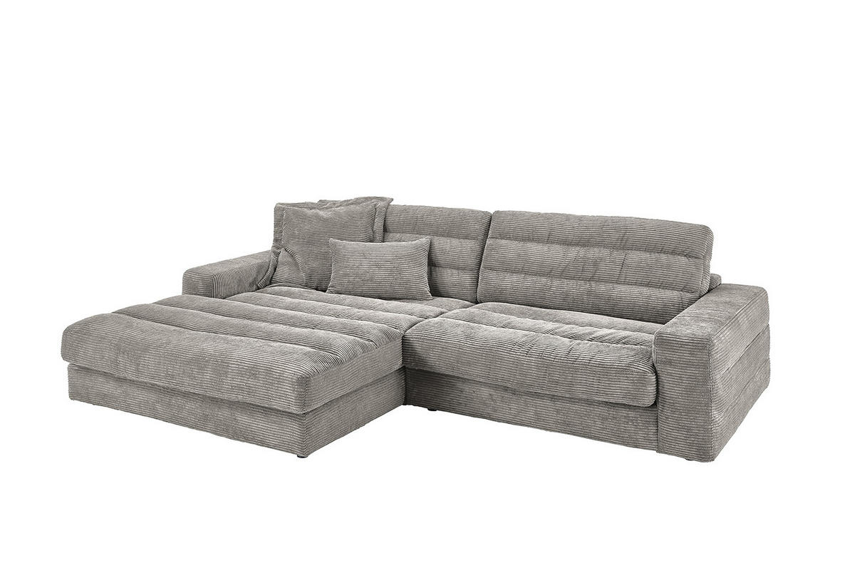 ECKSOFA LANA SOFA Steingrau Cord - Greige/Schwarz, Textil (296/205cm) - KAWOLA