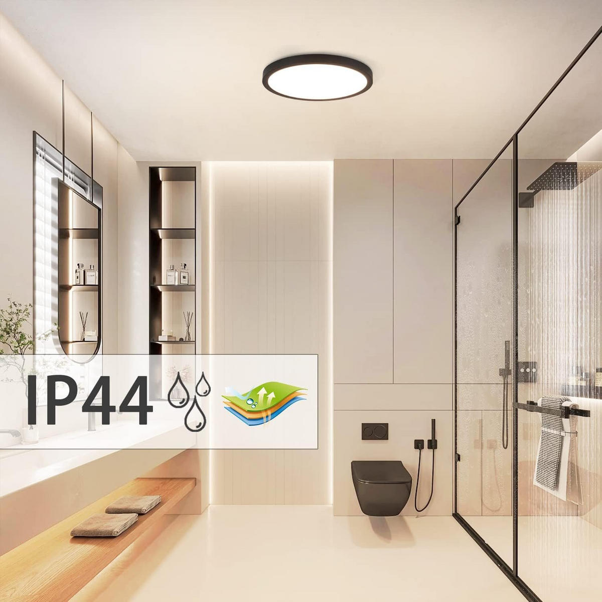 LED-DECKENLEUCHTE Dornschlag 22.0/2.5/22.0 cm - Schwarz, Kunststoff (22/22/2.5cm) - ZMH