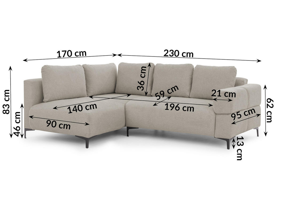 ECKSOFA inkl. Hocker Cardea mit Schlaffunktion in Bubble-Optik aus weichem Taupe Strukturstoff und hohem Sitzkomfort - Ottomane links - Taupe/Schwarz, Holz/Textil (170/230cm) - S-Style Möbel
