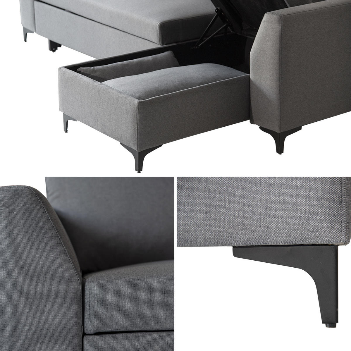 ECKSOFA Logan Grau 3 Plätze - Grau, Textil (145/236cm) - Happy Garden