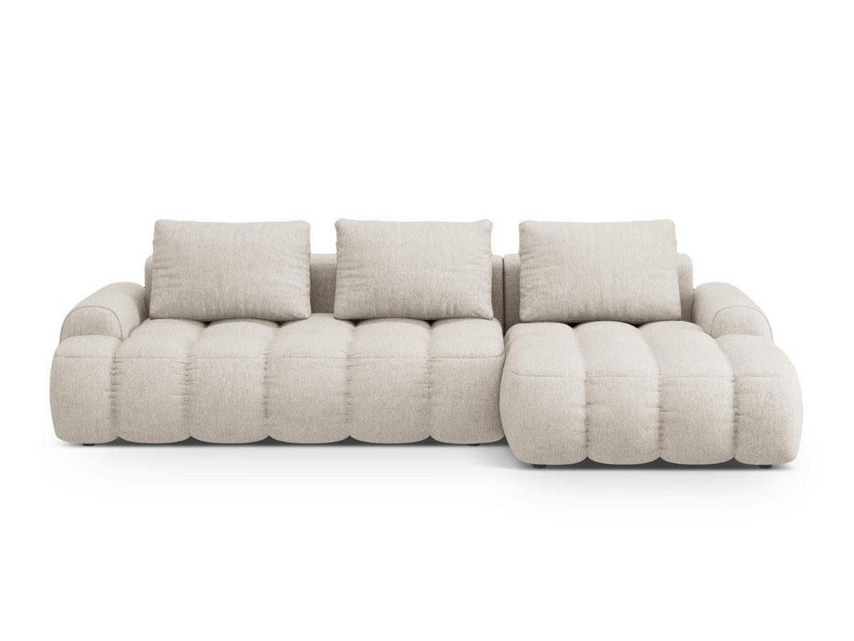 AUSKLAPPBARES-ECKSOFA rechts mit Container Linz aus strukturiertem Stoff beige 3 Sitzplätze - Beige, Textil (142/275cm) - Cosmopolitan Design