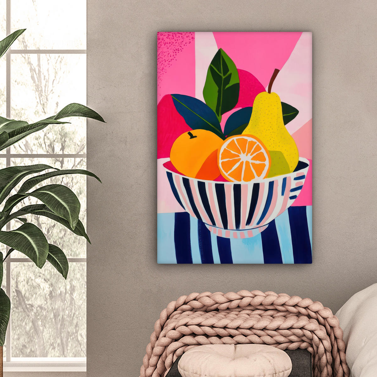 LEINWANDBILD Obst - Abstrakter Hintergrund - Rosa Wanddeko Schlafzimmer 60x90 cm - Pink, Textil (60/90cm) - MuchoWow