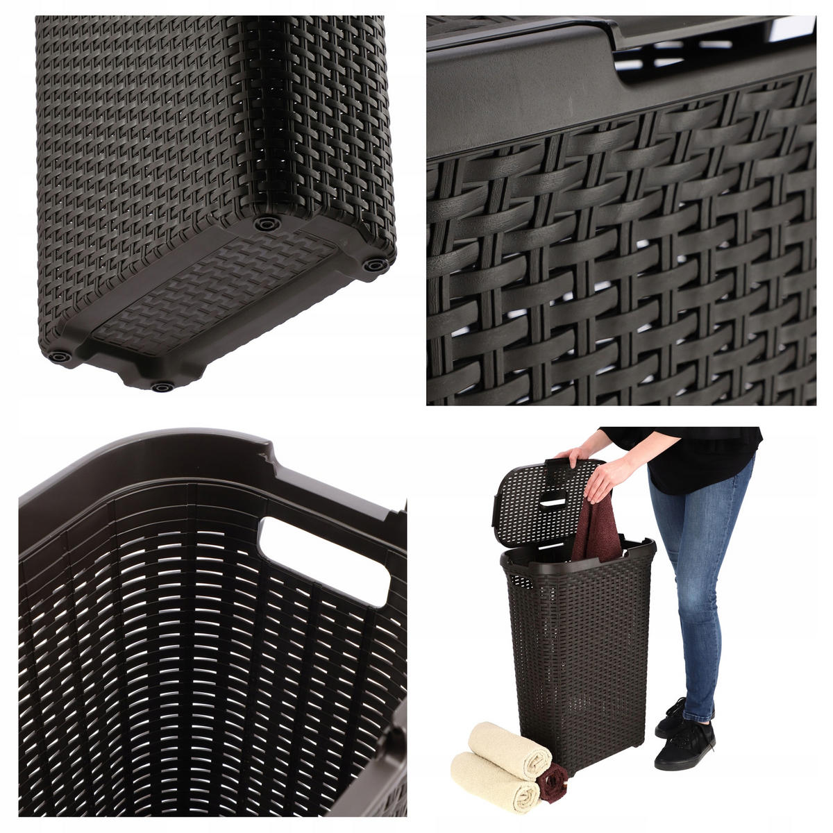WÄSCHEKORB mit Deckel 40L - Braun, Kunststoff (45/61cm) - KADAX