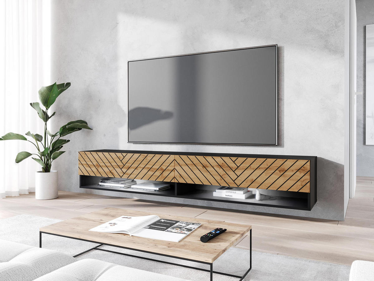 TV-LOWBOARD A180 MDF mit RGB LED Beleuchtung - Eiche Wotan/Alufarben, Holzwerkstoff/Kunststoff (180/30/33cm) - MIRJAN24