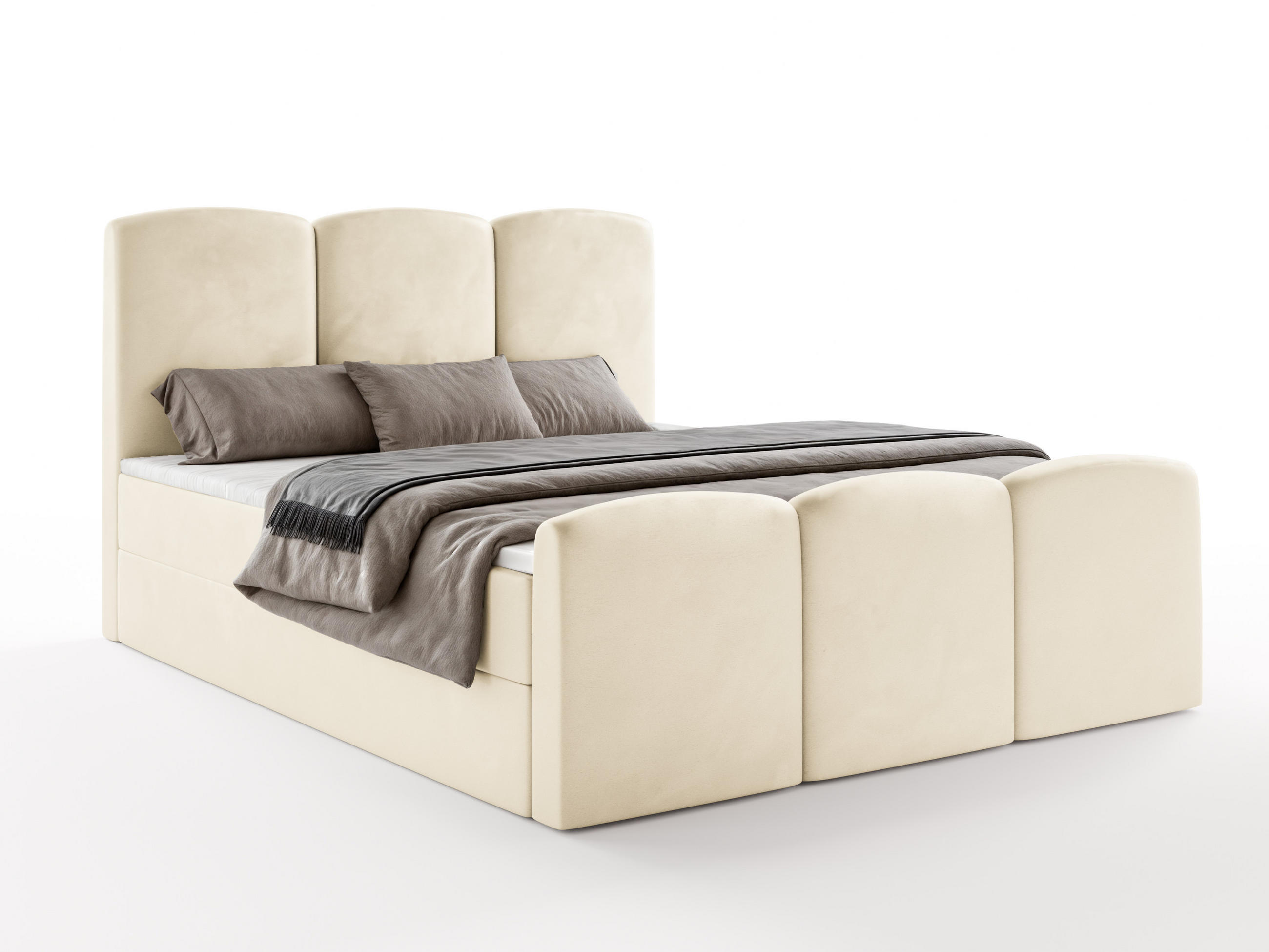 BOXBETT SAVIO 180x200 cm mit Bettkasten, Bonell-Matratze H3 und Topper – Samt Creme - Creme, Textil (180/200cm) - Luxkor24