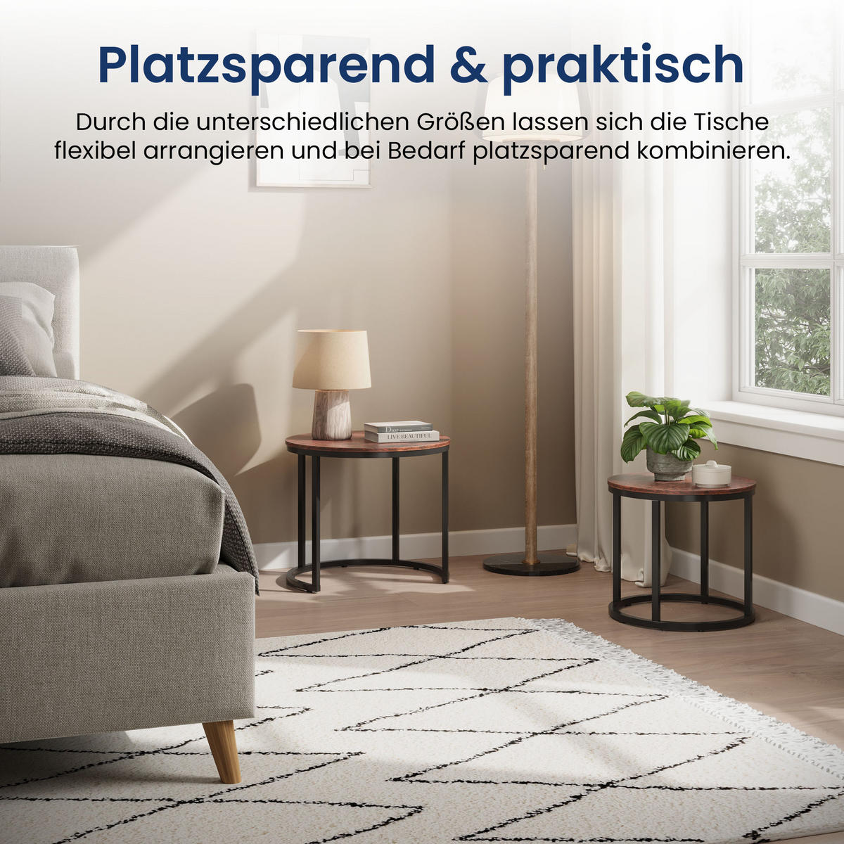 KONFERENČNÝ STOLÍK 2 konferenčných stolíkov, okrúhly, tmavý dub - hnedá, kompozitné drevo (50/50/42.5cm) - Home Collective