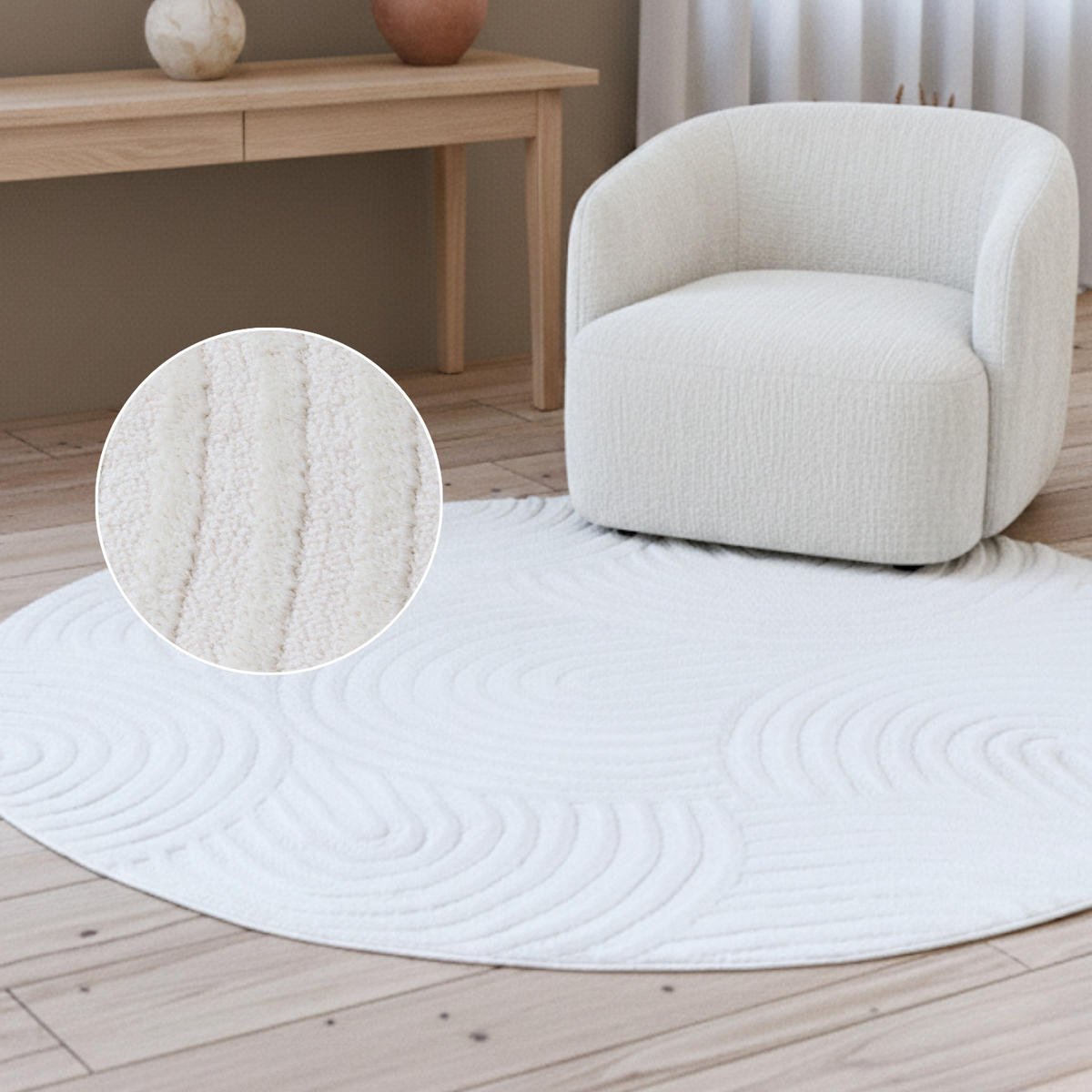 TEPPICH HYGGE Creme, rund 200/200 cm - Creme, Textil (200/200cm) - Tapiso