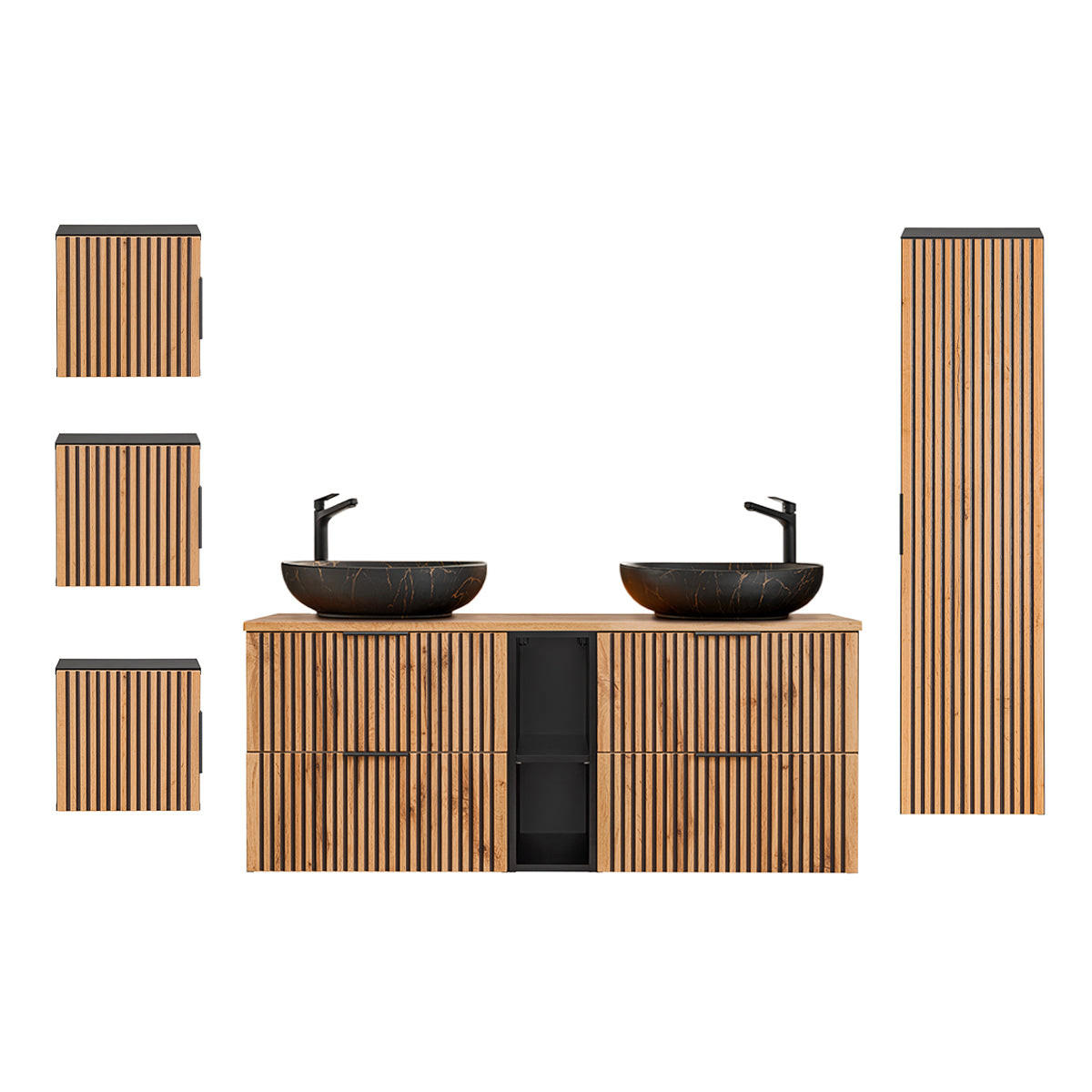 Petits-meubles KOUPELNOVÝ NÁBYTEK 140.6cm Gaia 2er-Set Dubové dřevo a černá barva