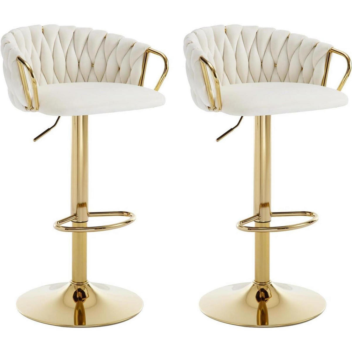 BARHOCKER 4er Set höhenverstellbar drehbar mit geflochtener Rückenlehne Weiß Cream - Weiß, Textil (42/100/39cm)