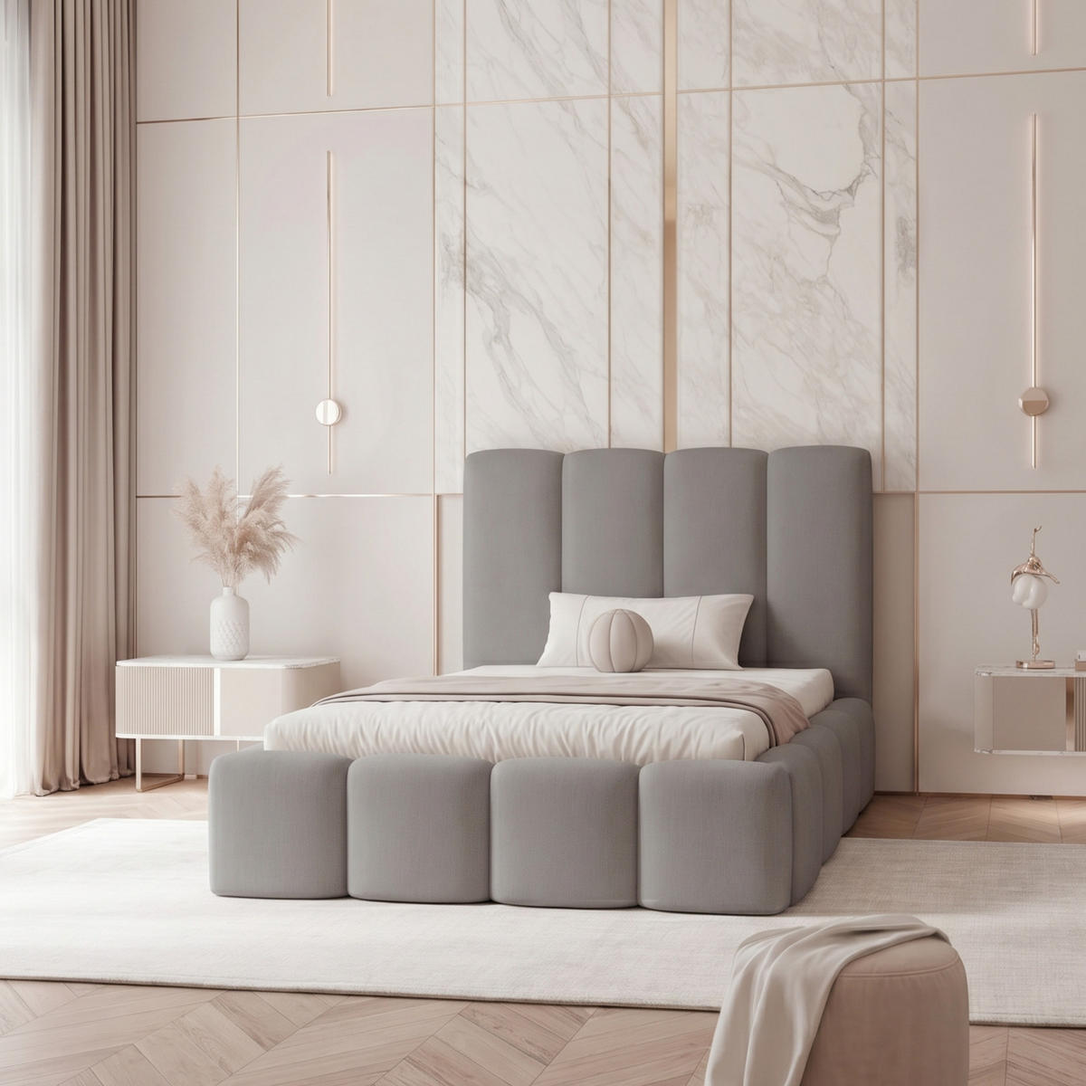 POLSTERBETT LANDARE 120x200 cm Graubraun Samt (Stoff Jasmine) - mit Bettkasten und Lattenrost - Graubraun, Holzwerkstoff/Textil (120/200cm) - Ravio