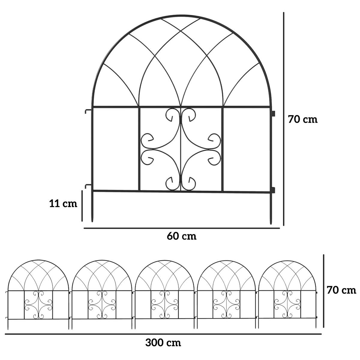 GARTENZAUN Stahl 300 cm x 70 cm Schwarz - Schwarz, Metall (1/70cm) - Outsunny