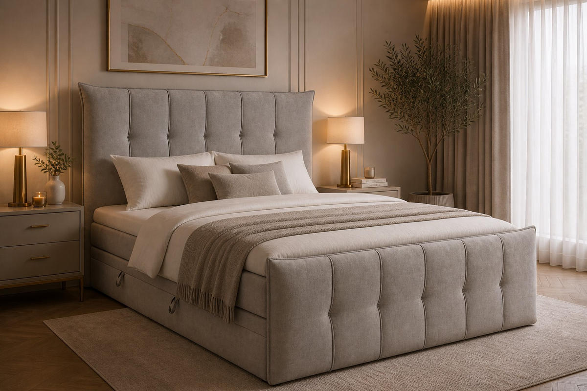 BOXSPRINGBETT SUPREME mit Topper und Bettkasten, Silberfarben, 140x200 cm - Silberfarben, Textil (140/200cm) - KS Home Concept